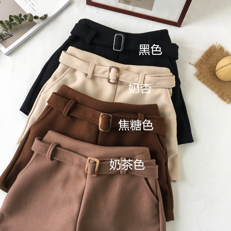 秋冬韓版寬松加厚毛呢短褲學生褲子高腰顯瘦直筒褲闊腿褲休閑褲女