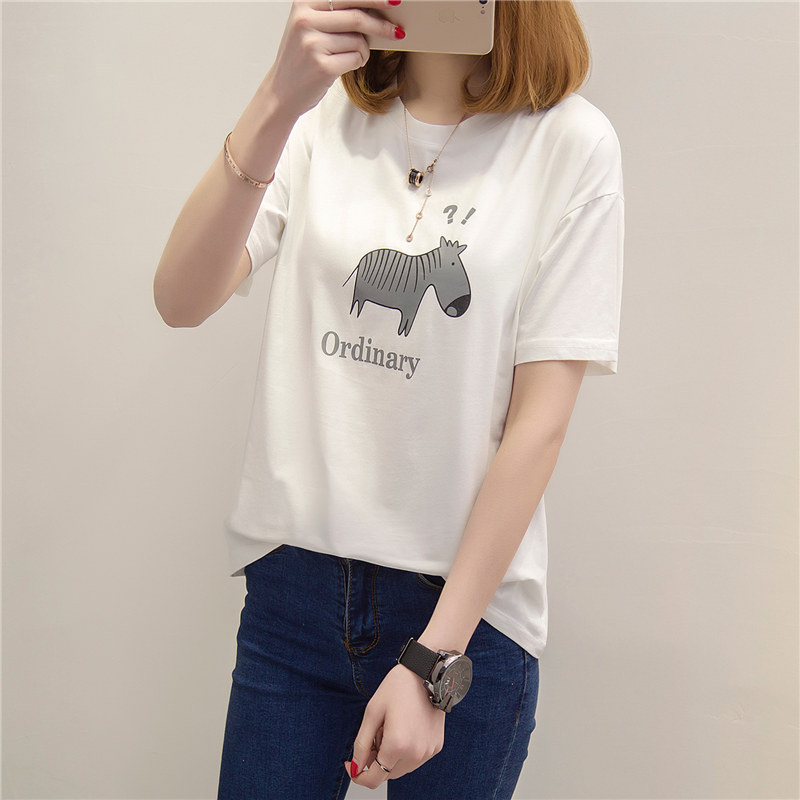 夏裝新款女裝寬松白色t恤女上衣小清新體恤衫短袖百搭衣服女